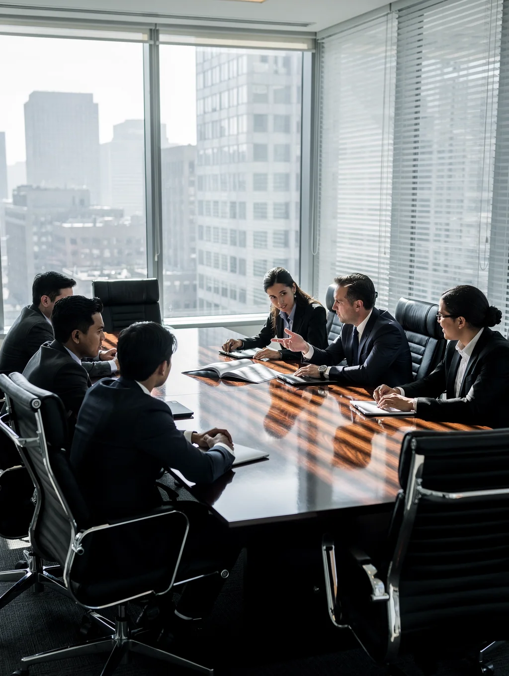 Executive meeting space representing complex organizational decision-making
